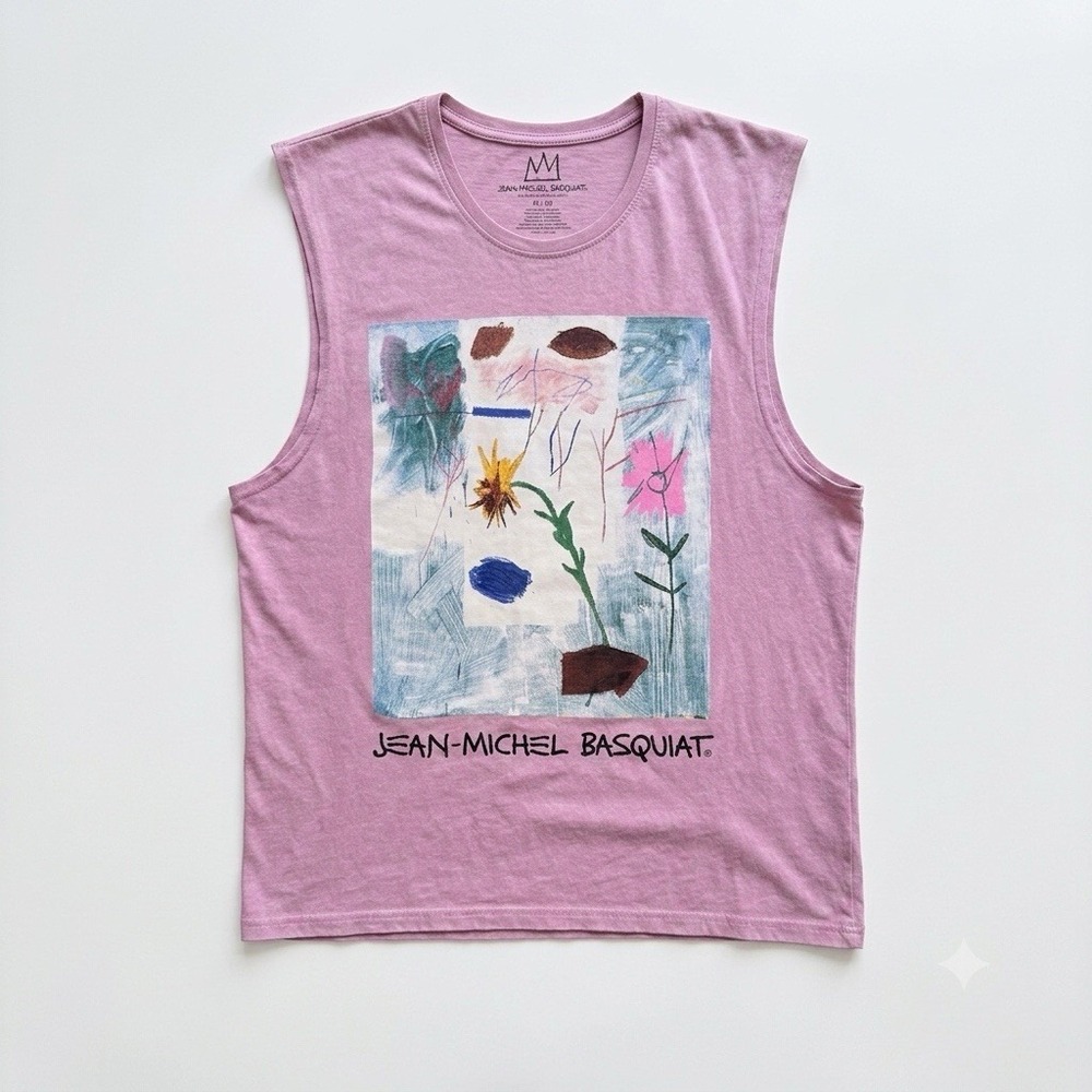 Jean-Michel Basquiat Sleeveless Shirt Men's XL Pink Acid Wash Embroidered Artist